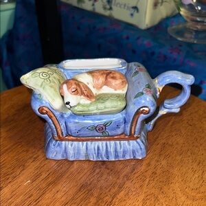 Blue Ceramic Dog Figurine on Couch mini planter